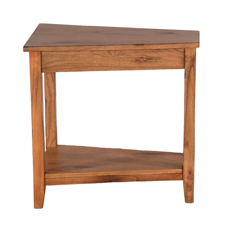 Marv Chairside Table- Shelf- 24 Inch Angled Oak Brown Mahogany Wood