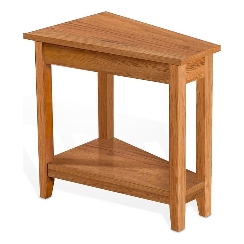 Marv Chairside Table- Shelf- 24 Inch Angled Oak Brown Mahogany Wood