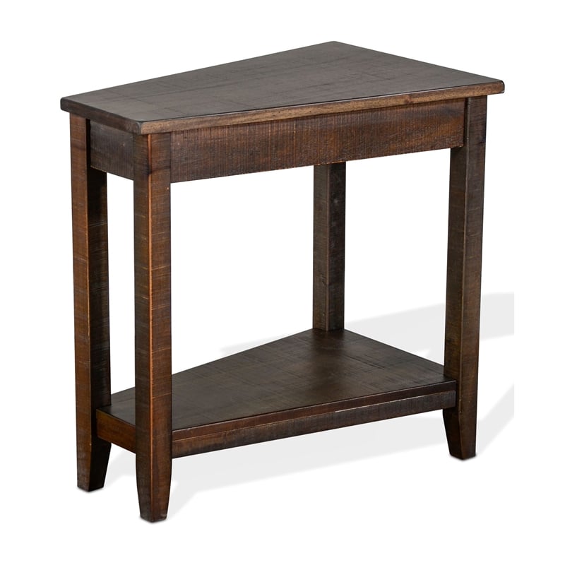 Flint Chairside Table with Shelf- 24 Inch Angled Dark Brown Mahogany