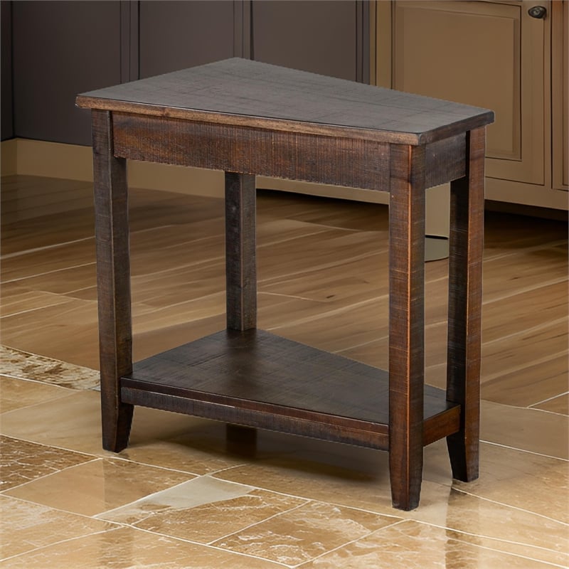Flint Chairside Table with Shelf- 24 Inch Angled Dark Brown Mahogany