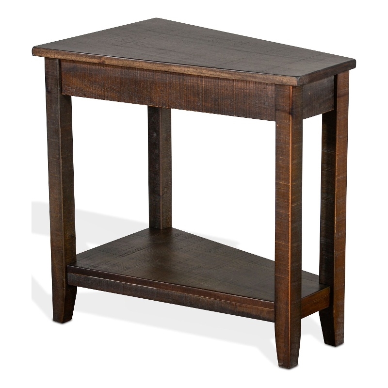 Flint Chairside Table with Shelf- 24 Inch Angled Dark Brown Mahogany