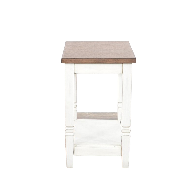 Dean Accent Side Table w Shelf- 26 Inch Rectangular Brown- White