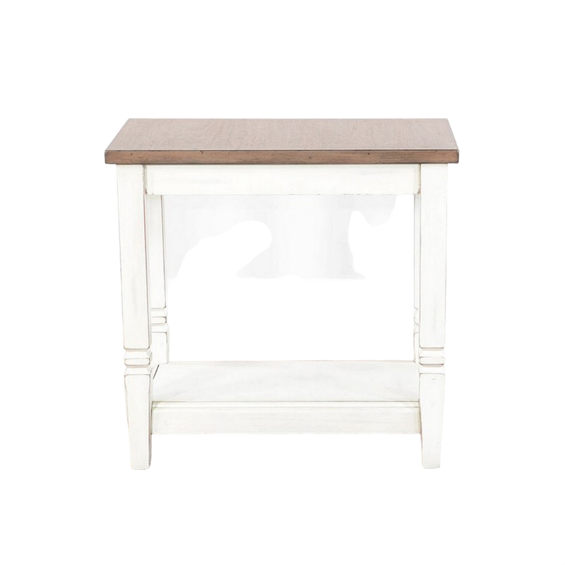 Dean Accent Side Table w Shelf- 26 Inch Rectangular Brown- White
