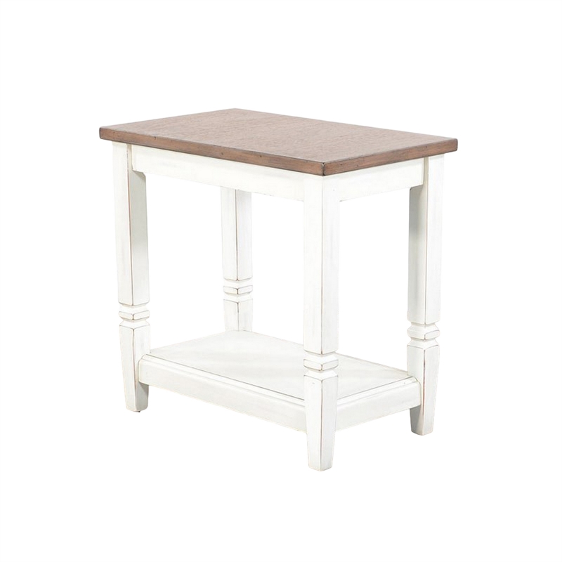Dean Accent Side Table w Shelf- 26 Inch Rectangular Brown- White