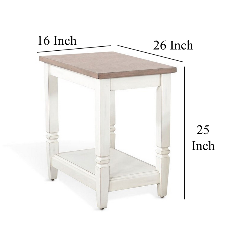 Dean Accent Side Table w Shelf- 26 Inch Rectangular Brown- White