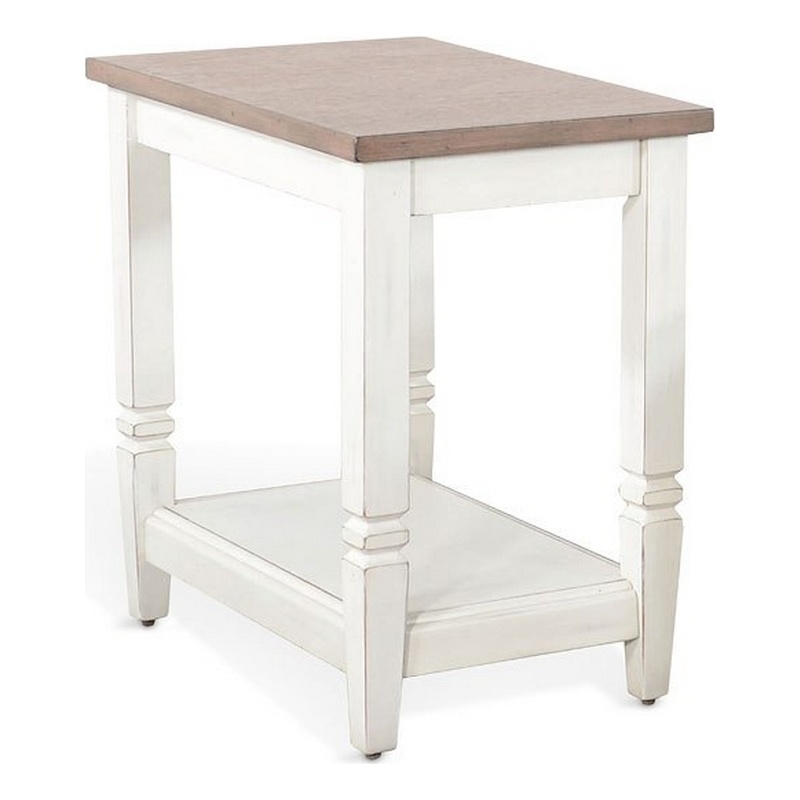 Dean Accent Side Table w Shelf- 26 Inch Rectangular Brown- White