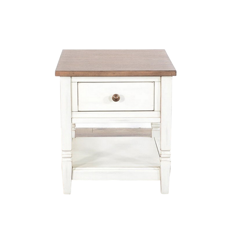 Dean Side End Table w Shelf- Drawer- 26 Inch Rectangular Brown- White