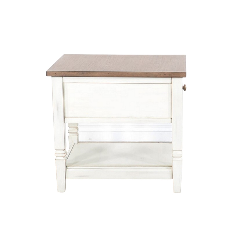 Dean Side End Table w Shelf- Drawer- 26 Inch Rectangular Brown- White