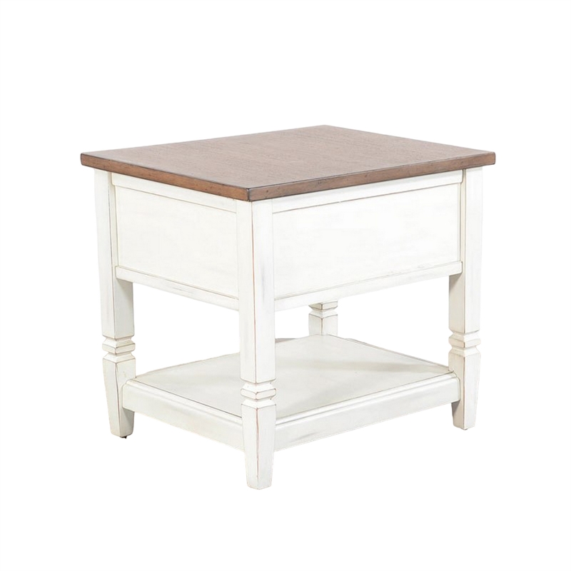 Dean Side End Table w Shelf- Drawer- 26 Inch Rectangular Brown- White
