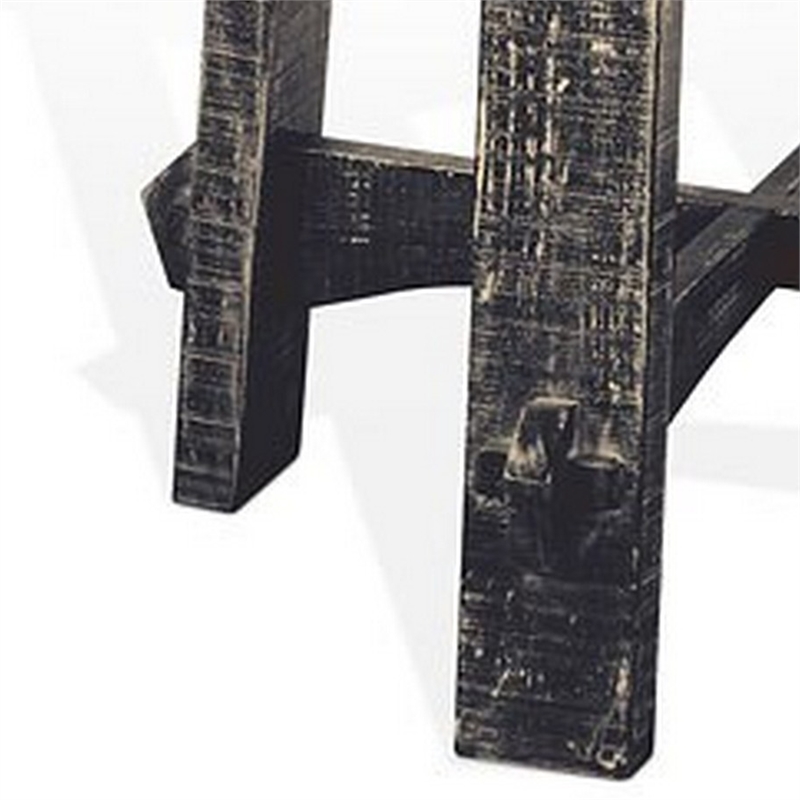 Rena Side End Table- X Legs- 24in Round- Distressed Rustic Black Wood