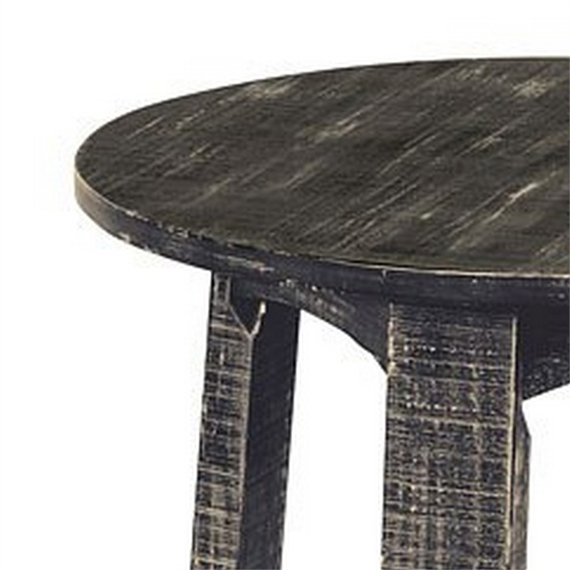 Rena Side End Table- X Legs- 24in Round- Distressed Rustic Black Wood