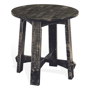 Rena Side End Table- X Legs- 24in Round- Distressed Rustic Black Wood