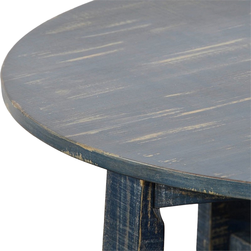 Rena Rustic Coffee Table- 36 Inch Round Top Distressed Ocean Blue Wood