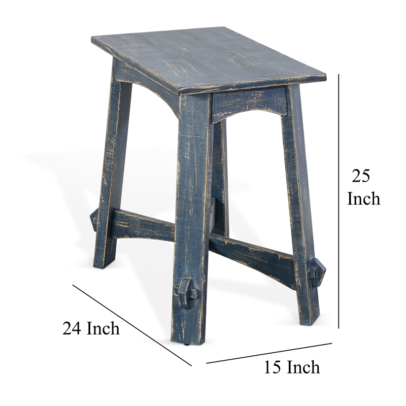 Rena Rustic Side Table- 24 Inch Rectangular Distressed Ocean Blue Wood