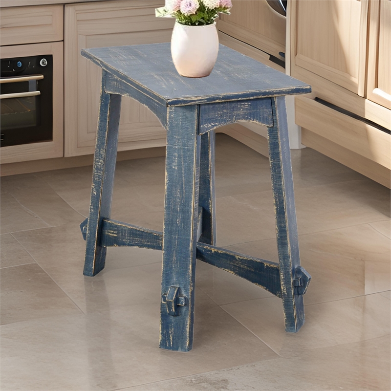Rena Rustic Side Table- 24 Inch Rectangular Distressed Ocean Blue Wood
