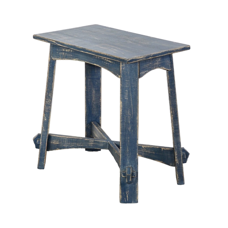 Rena Rustic Side Table- 24 Inch Rectangular Distressed Ocean Blue Wood