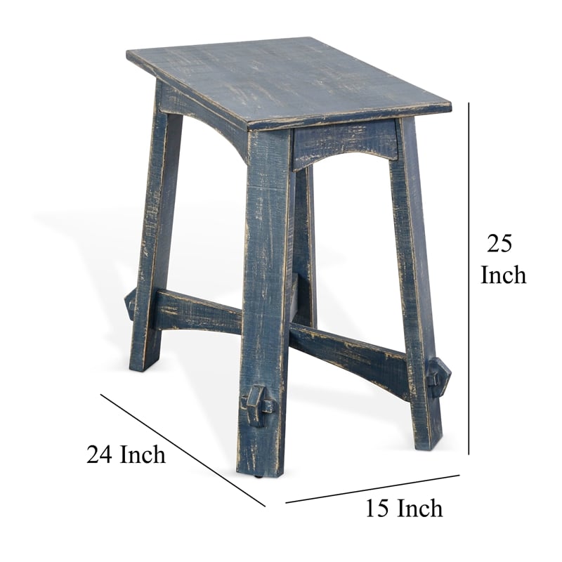 Rena Rustic Side Table- 24 Inch Rectangular Distressed Ocean Blue Wood