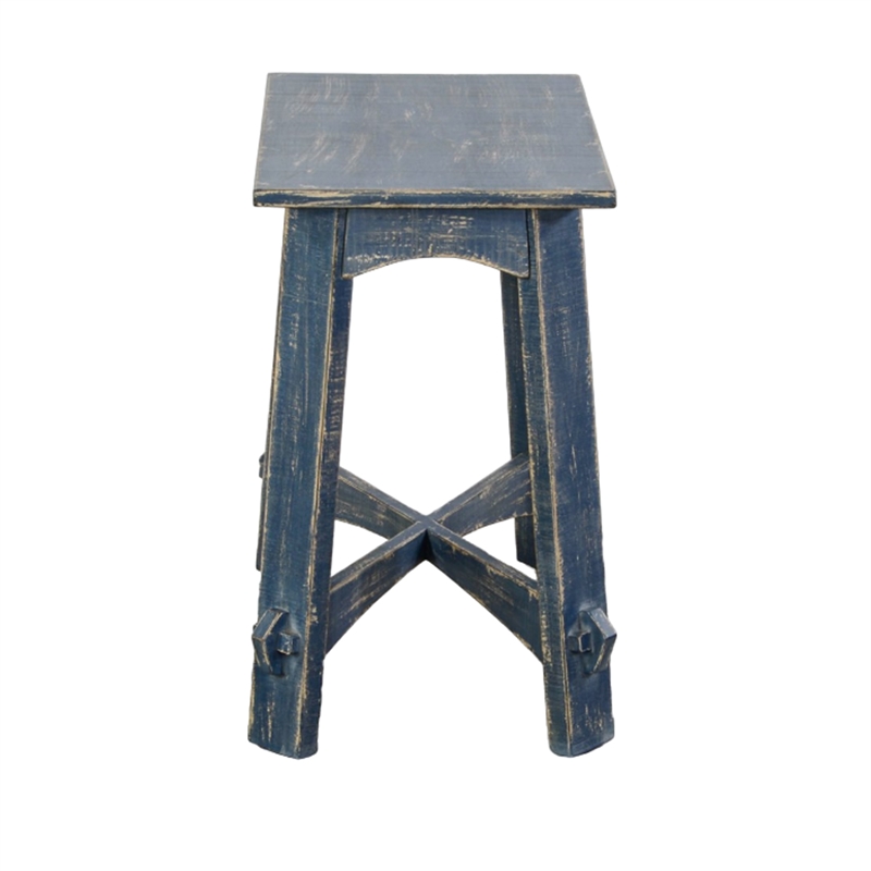Rena Rustic Side Table- 24 Inch Rectangular Distressed Ocean Blue Wood