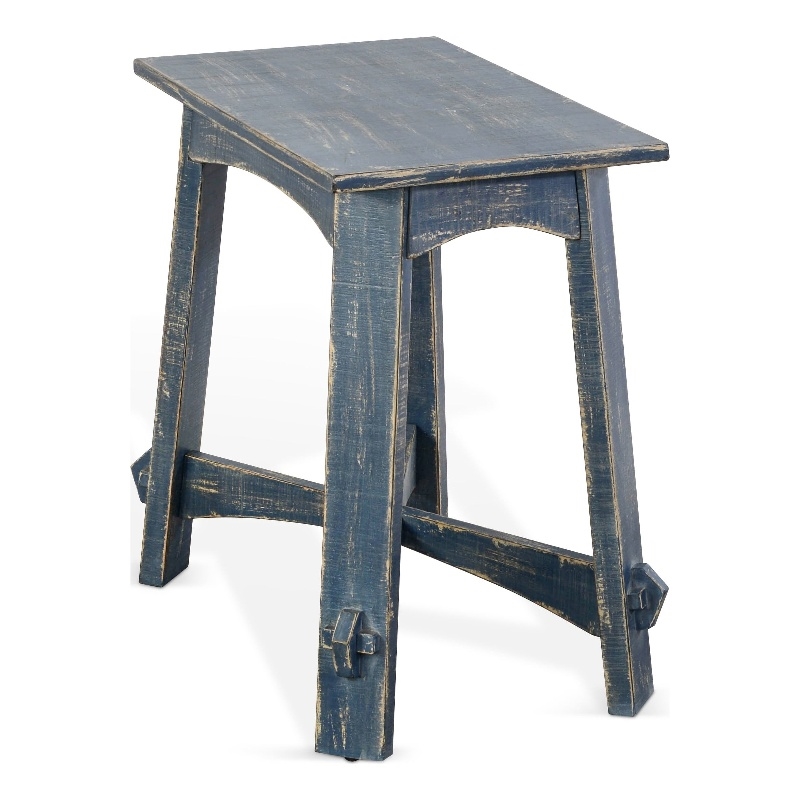 Rena Rustic Side Table- 24 Inch Rectangular Distressed Ocean Blue Wood
