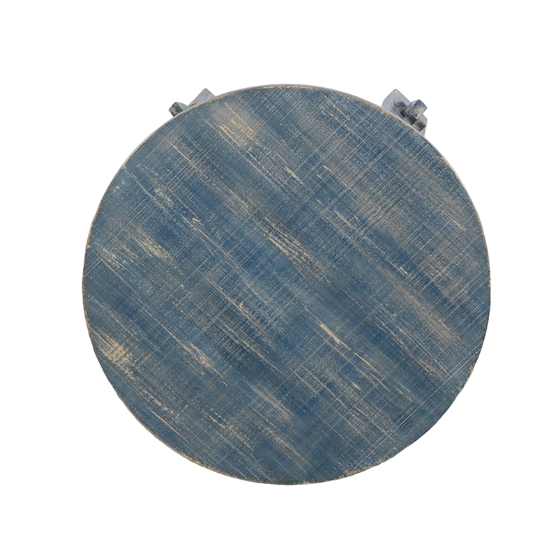 Rena Side End Table- 24 Inch Round Top- Rustic Distressed Blue Wood