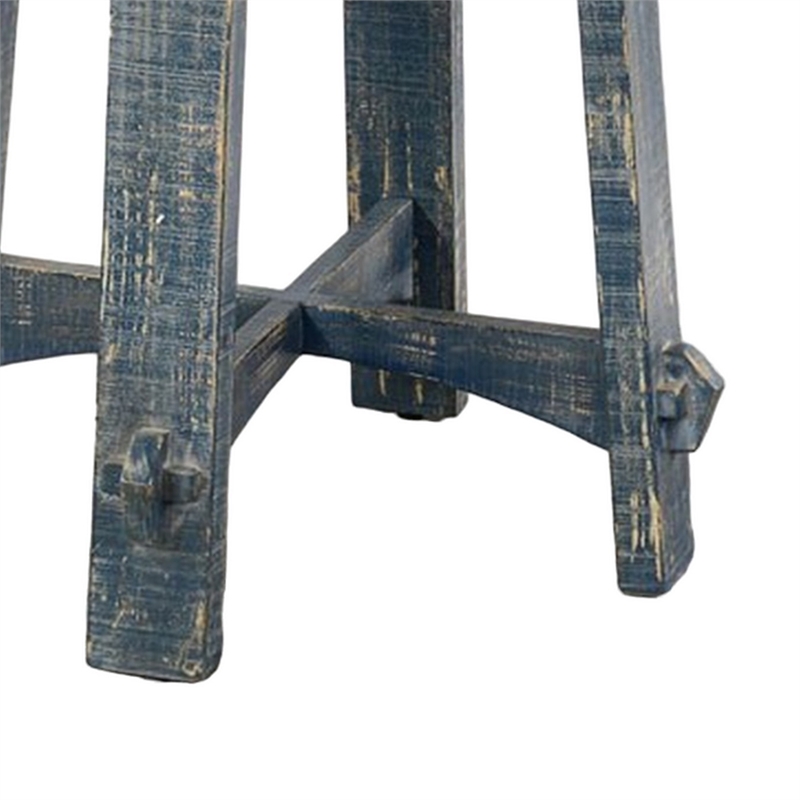 Rena Side End Table- 24 Inch Round Top- Rustic Distressed Blue Wood