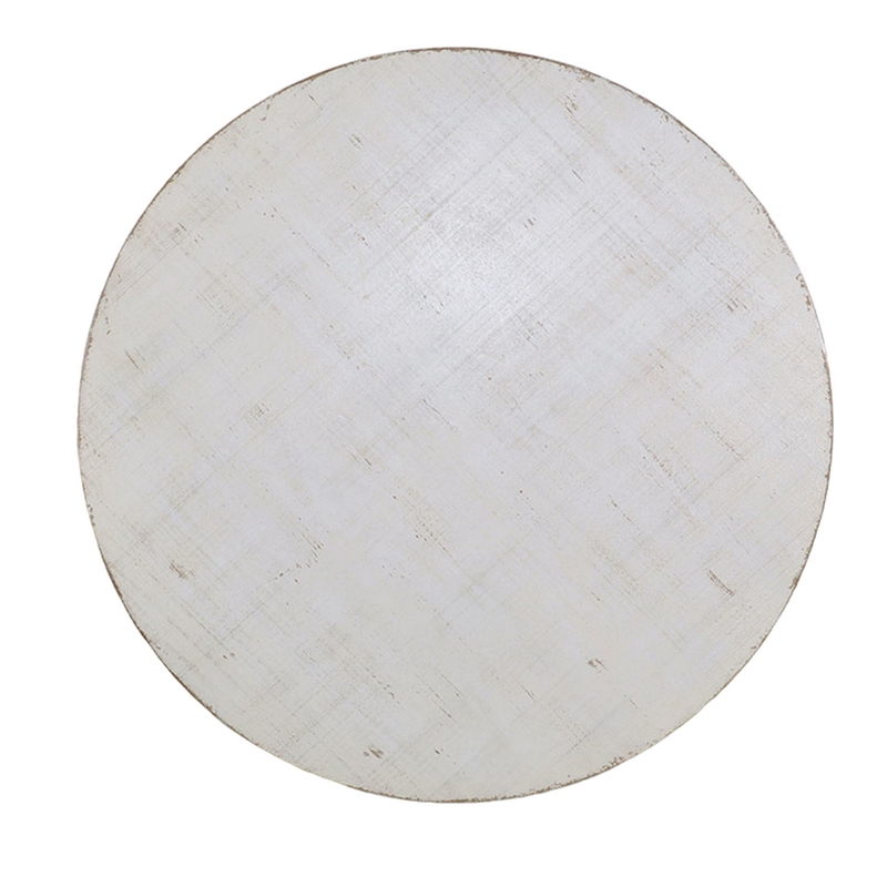 Rena Rustic Coffee Table- 36 Inch Round Top- Distressed White Wood