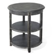 Rena Side End Table with 2 Shelves- 24 Inch Round Black Mahogany Wood