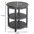 Rena Side End Table with 2 Shelves- 24 Inch Round Black Mahogany Wood