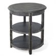 Rena Side End Table with 2 Shelves- 24 Inch Round Black Mahogany Wood