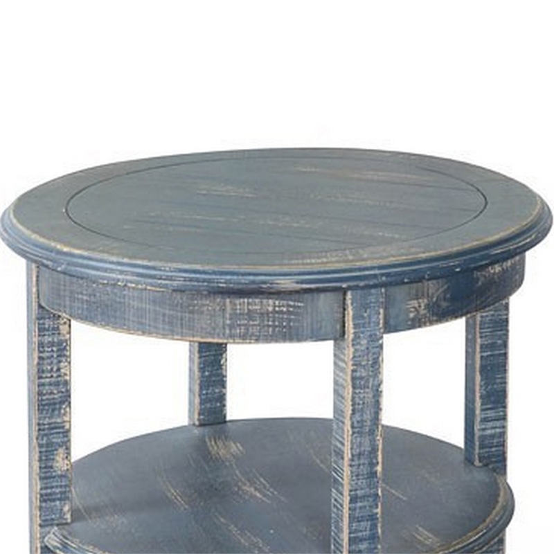 Rena Side End Table with 2 Shelves- 24 Inch Ocean Blue Mahogany Wood