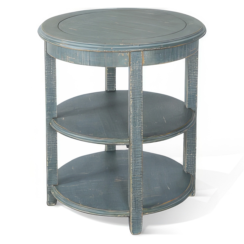 Rena Side End Table- 2 Shelves- 24 Inch Seagrass Green Mahogany Wood