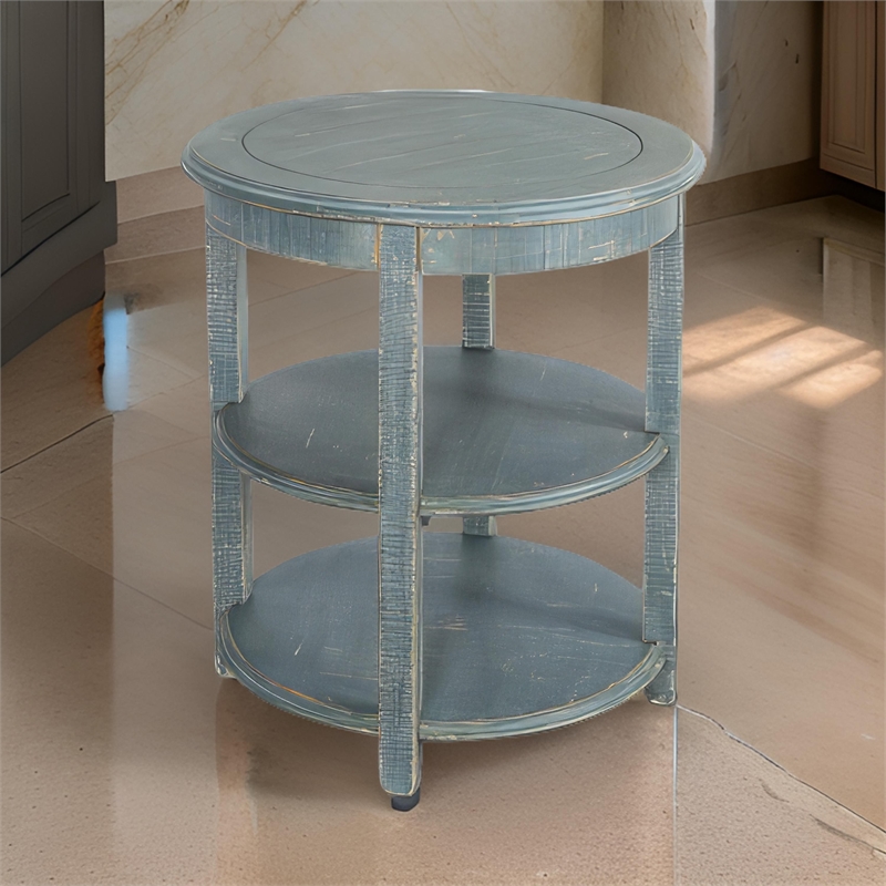 Rena Side End Table- 2 Shelves- 24 Inch Seagrass Green Mahogany Wood