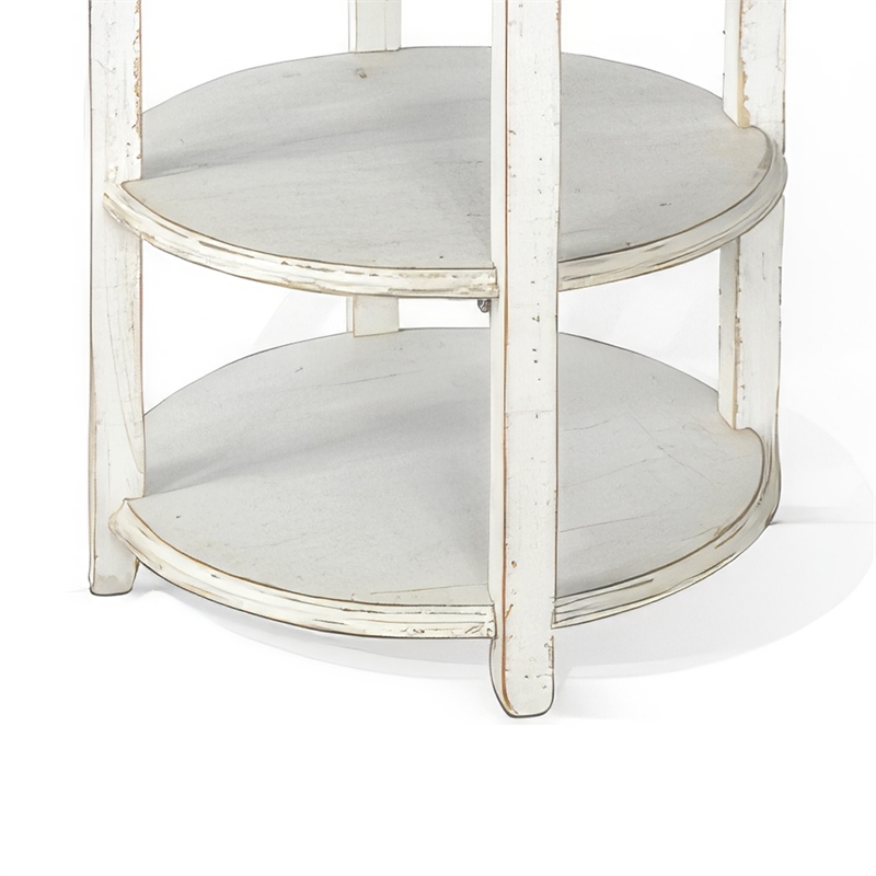 Rena Side End Table with 2 Shelves- 24 Inch Round White Mahogany Wood