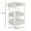 Rena Side End Table with 2 Shelves- 24 Inch Round White Mahogany Wood