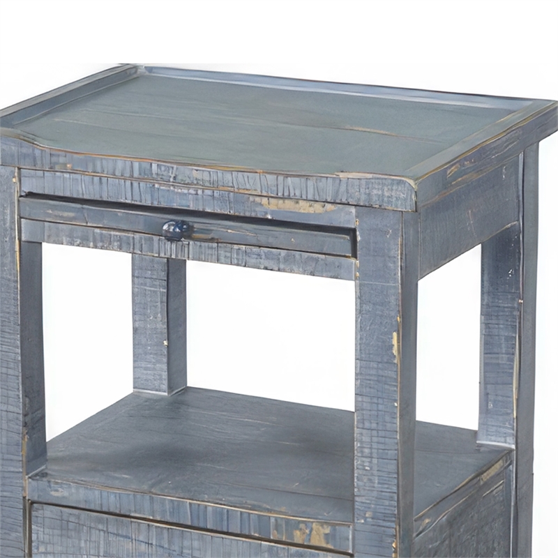 Rena Side End Table- 2 Drawers- Pull-Out Tray- 17 Inch Blue Mahogany