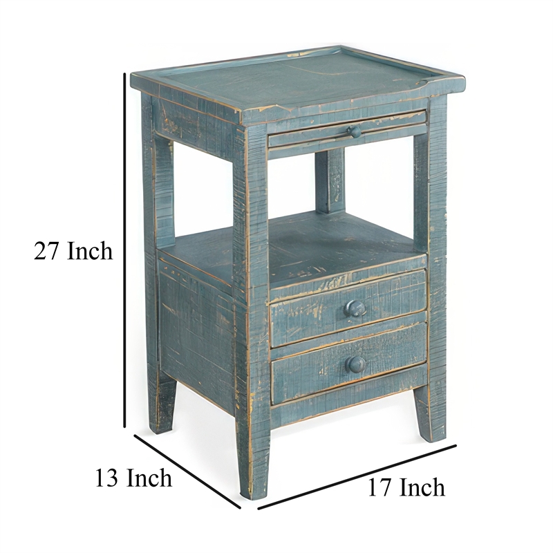 Rena Side End Table- 2 Drawers- Pull-Out Tray- 17 Inch Green Mahogany
