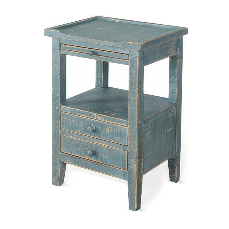 Rena Side End Table- 2 Drawers- Pull-Out Tray- 17 Inch Green Mahogany