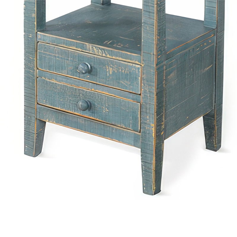 Rena Side End Table- 2 Drawers- Pull-Out Tray- 17 Inch Green Mahogany