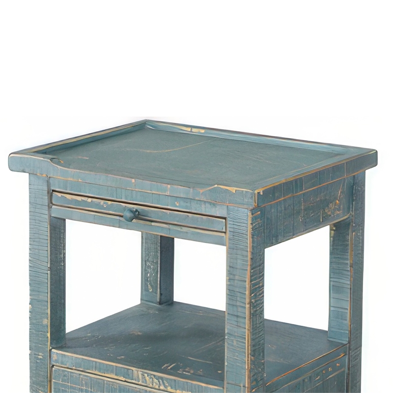 Rena Side End Table- 2 Drawers- Pull-Out Tray- 17 Inch Green Mahogany