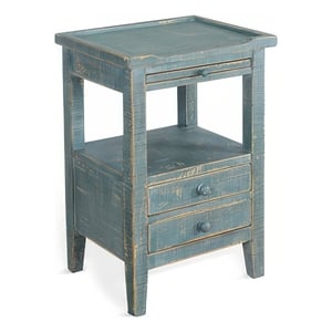 Rena Side End Table- 2 Drawers- Pull-Out Tray- 17 Inch Green Mahogany