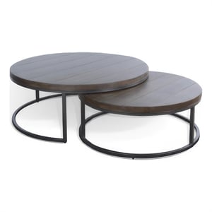 Rena 2 Piece Nesting Coffee Tables- Dark Brown Mahogany- Black Metal