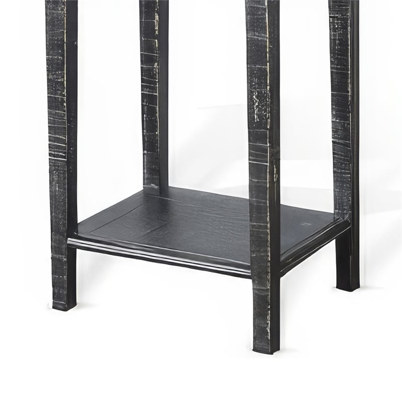 Rena Side End Table with 1 Drawer- 17 Inch Rustic Black Mahogany Wood