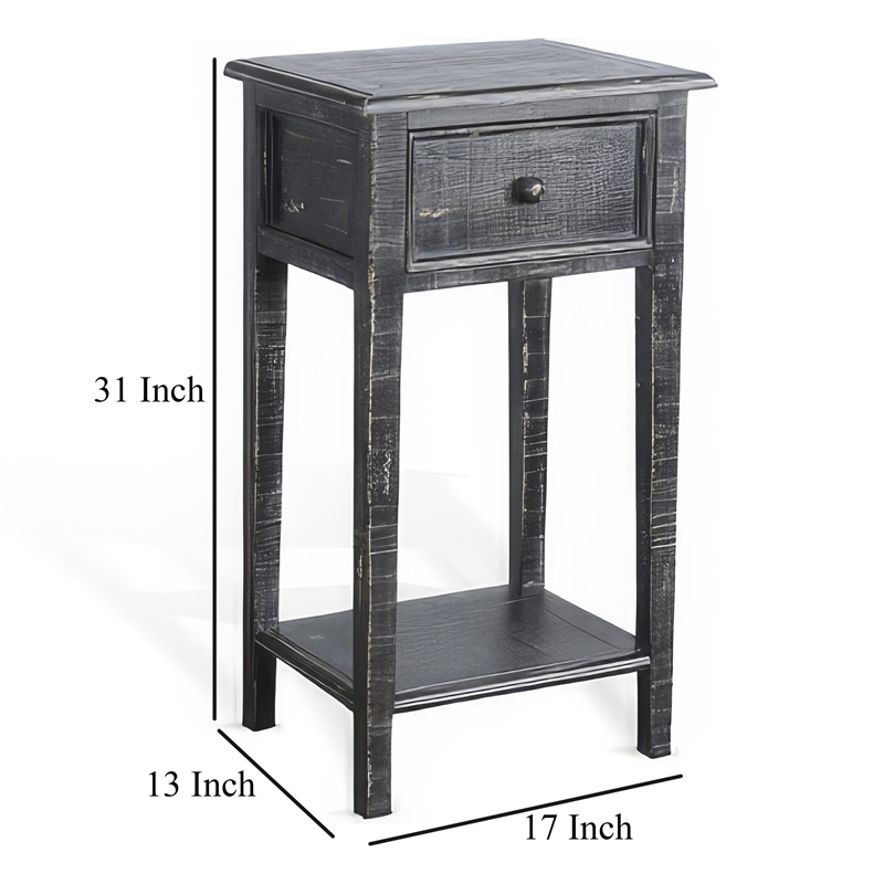 Rena Side End Table with 1 Drawer- 17 Inch Rustic Black Mahogany Wood