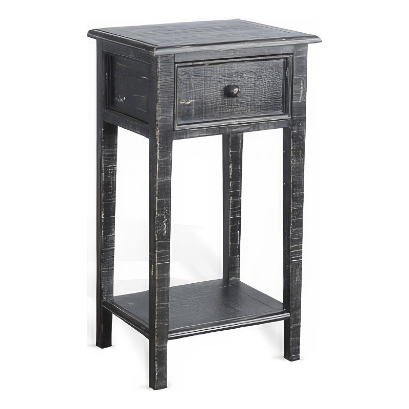 Rena Side End Table with 1 Drawer- 17 Inch Rustic Black Mahogany Wood