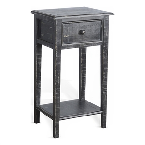 Rena Side End Table with 1 Drawer- 17 Inch Rustic Black Mahogany Wood