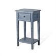 Rena Side End Table with 1 Drawer- 17 Inch Rustic Blue Mahogany Wood