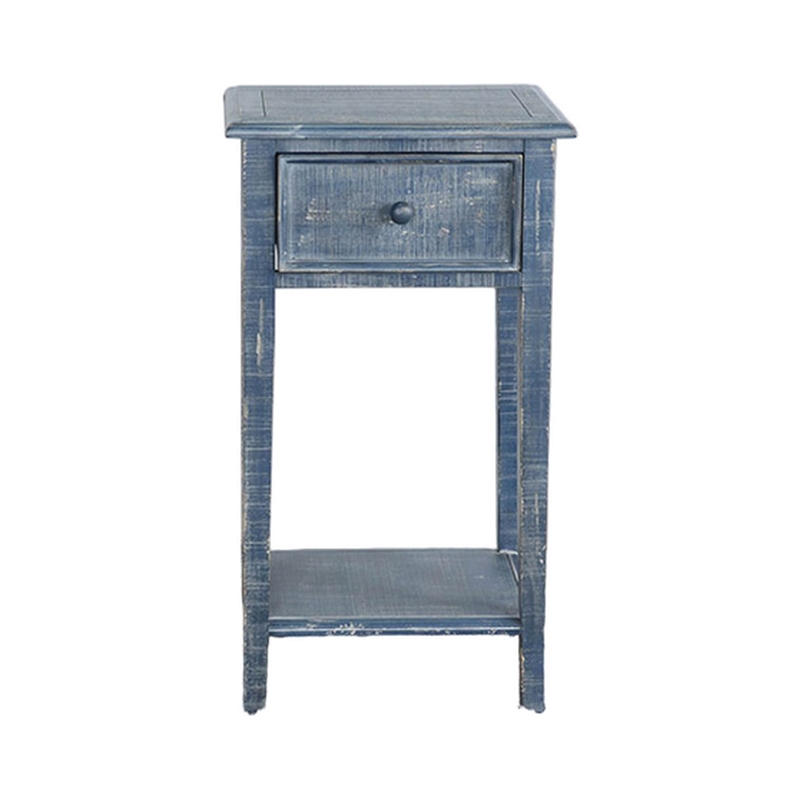 Rena Side End Table with 1 Drawer- 17 Inch Rustic Blue Mahogany Wood