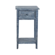 Rena Side End Table with 1 Drawer- 17 Inch Rustic Blue Mahogany Wood