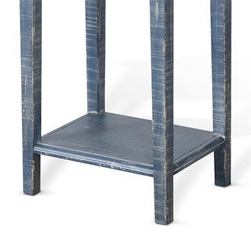 Rena Side End Table with 1 Drawer- 17 Inch Rustic Blue Mahogany Wood