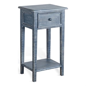 Rena Side End Table with 1 Drawer- 17 Inch Rustic Blue Mahogany Wood
